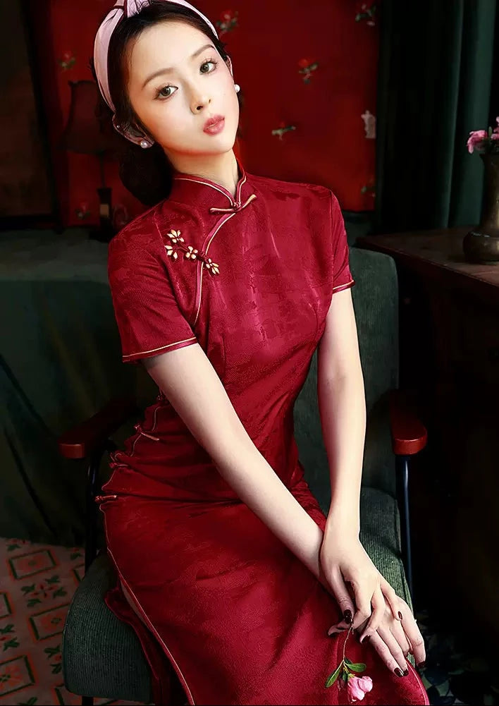 Wine Beauty | Red Qipao Dress () XXXXL / Red Wine Beauty | Red Qipao Dress () XXXXL / Red