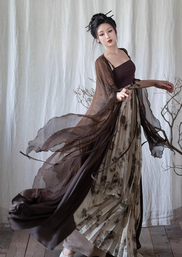 modern hanfu dress Oakleaf Butterfly | Modern 2-Pieces Hanfu (枯叶蝶) L / Brown / Dress + Coverup