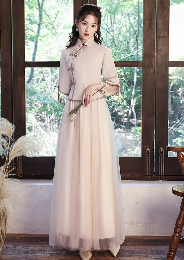 Bridesmaids Gray Chinese Style Dress (BM09) Custom Size / Gray