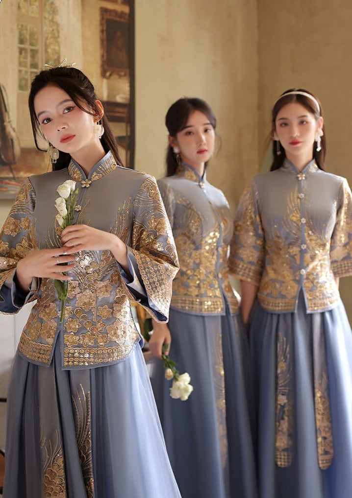 Bridesmaids Chinese Style Dress (BM03) XL / Style 1 / Blue Bridesmaids Chinese Style Dress (BM03) XL / Style 1 / Blue