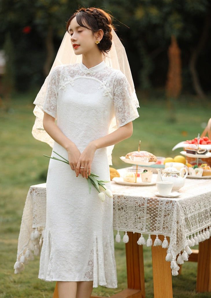 white christmas dresses Wedding Qipao Dress, Wedding Cheongsam, Chinese Traditional Dress L / White / Custom Made ( See Details below)