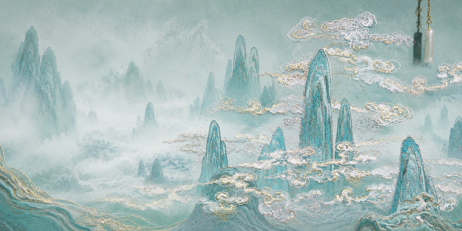 山河入袖 云霞为裳 仙气自成风骨  Mountains in sleeves, clouds in robes, immortal grace, born of elegance.