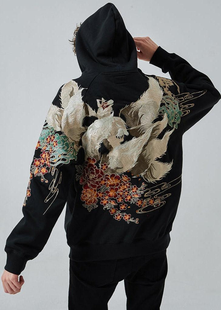 Kitsune | Embroidered Unisex Kimono Fleece Hoodie (九尾狐)