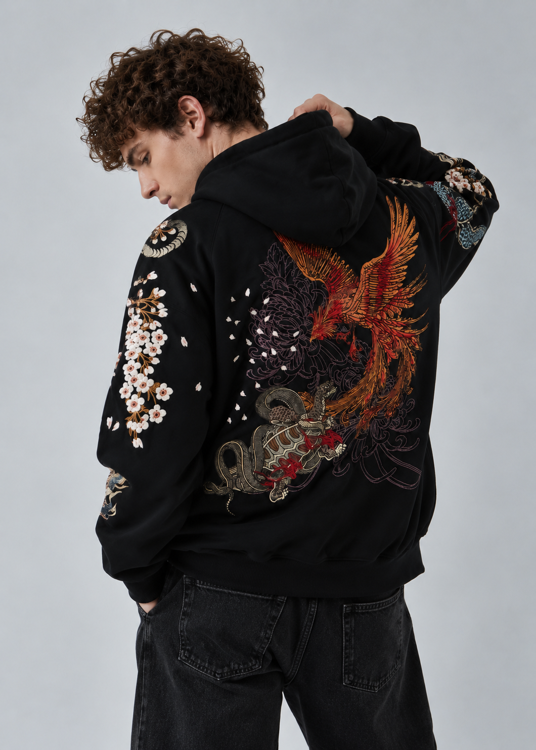 Snow Tiger | Embroidered Unisex Kimono Zip-Up Hoodie (青龙白虎)