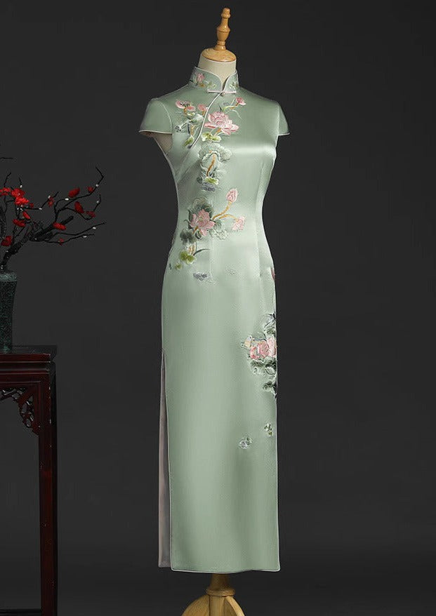 Lotus | Silk Green Custom Made Qipao (睡莲)