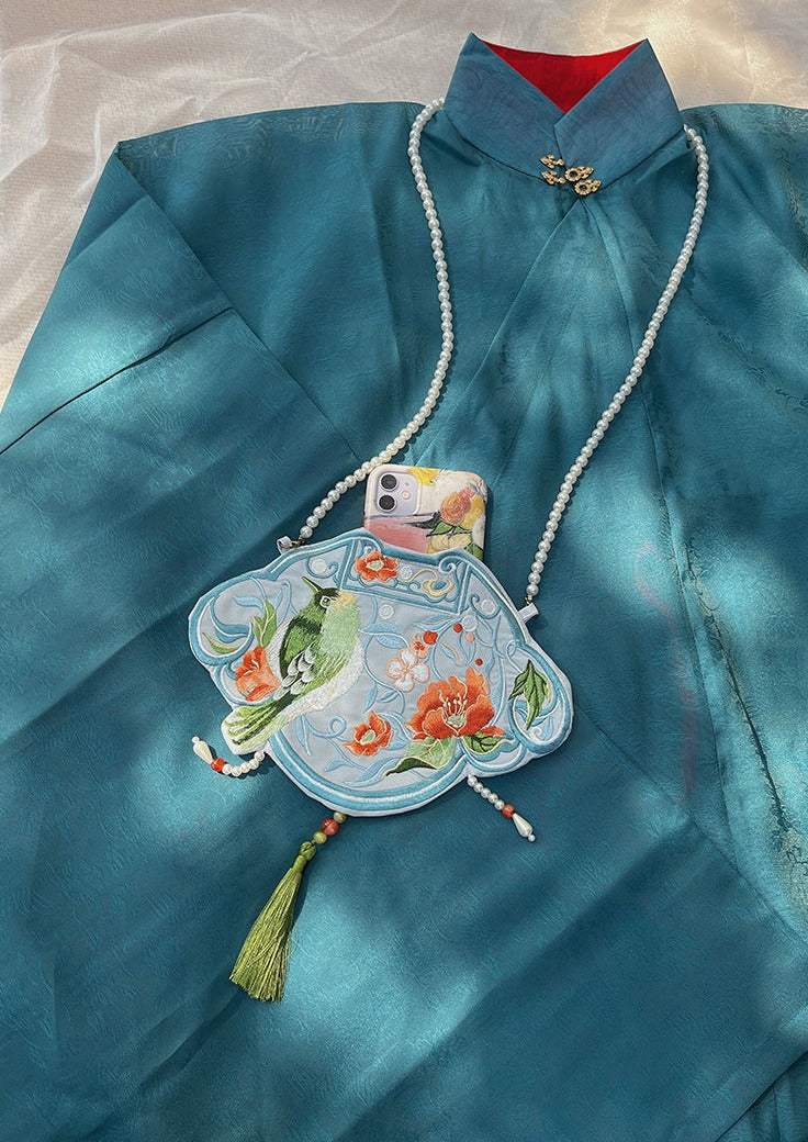 Floral and Sparrow | Blue Embroidered Bag