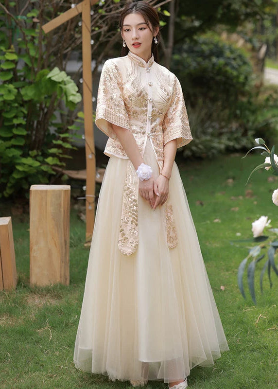 Bridesmaids Gold Champagne Chinese Style Dress (BM014)