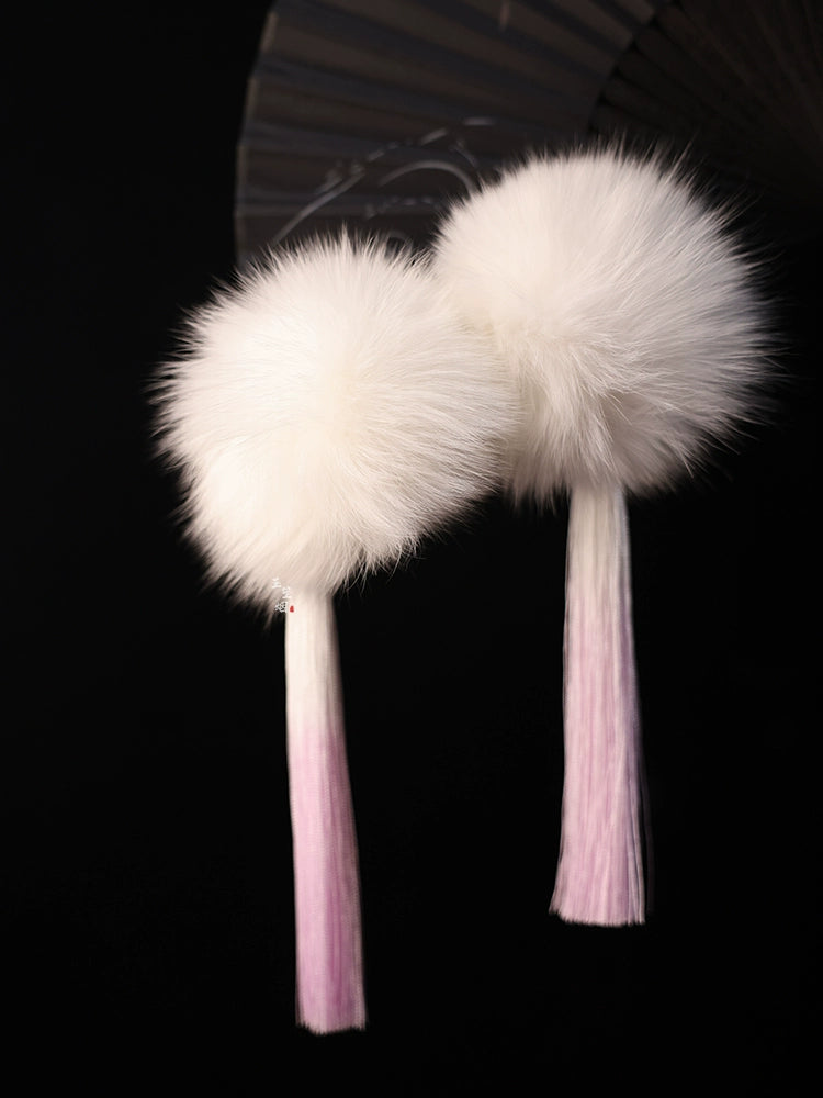 Lunar Snowball | 6 Fox Fur Pom Hair Pieces (雪月)