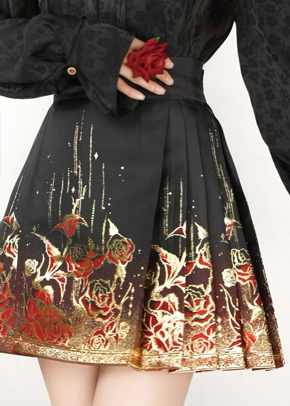 Golden Rose | Modern Short Ma Mian Skirt (鎏金玫瑰)