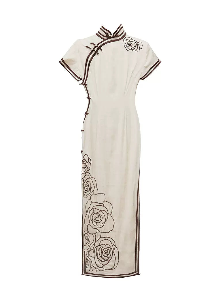 White Rose | Jacquard Qipao Dress (黑玫瑰与白玫瑰)