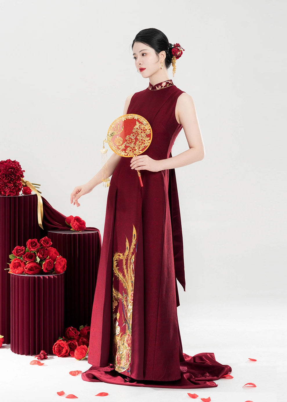 Red Phoenix | Modern 3-Piece Engagement Wedding Dress (丹凤玉露)