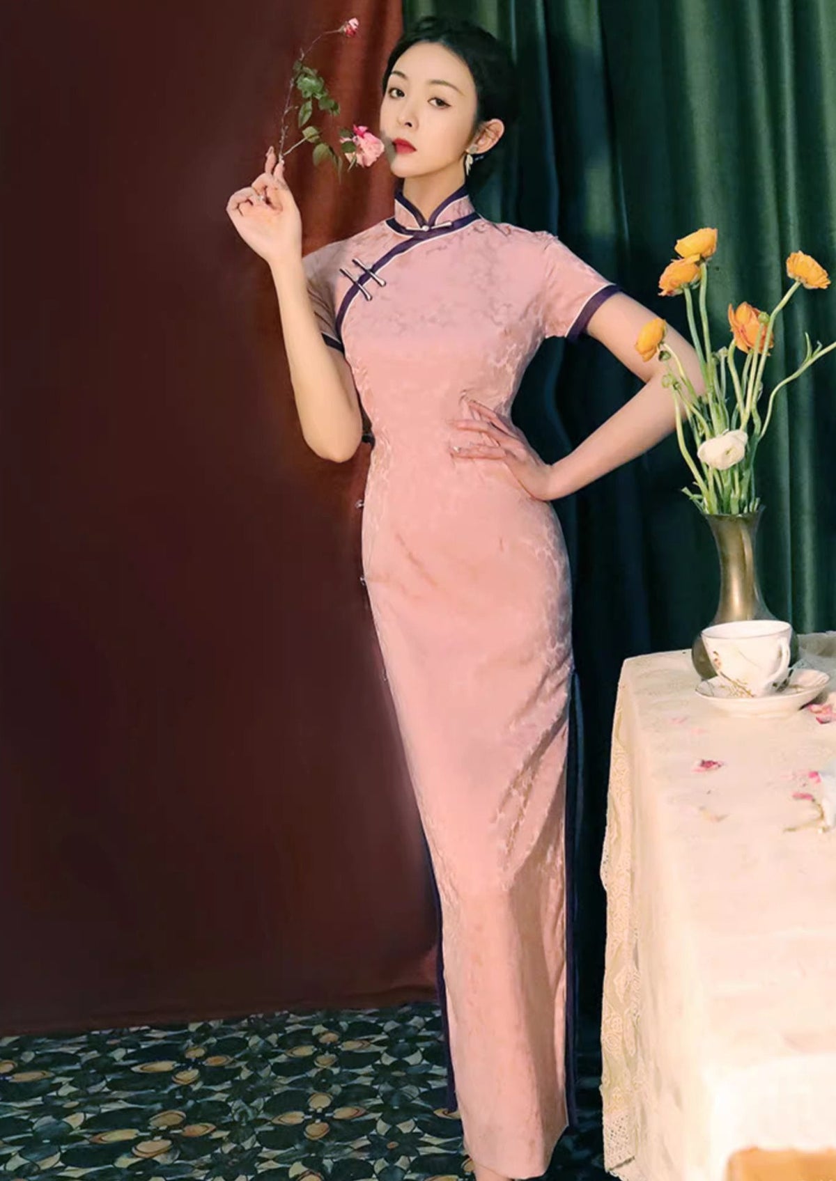 Pink Radiance | Satin Qipao Dress (花漾)