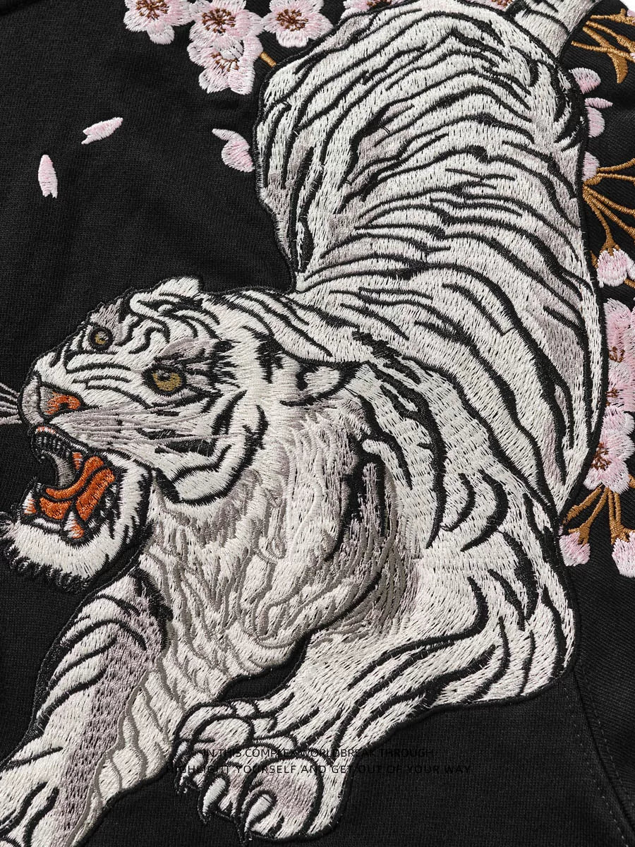 Snow Tiger | Embroidered Unisex Kimono Zip-Up Hoodie (青龙白虎)