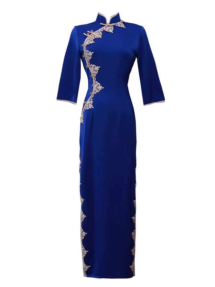 Sapphire | Satin Qipao Dress () XXL / Blue Sapphire | Satin Qipao Dress () XXL / Blue