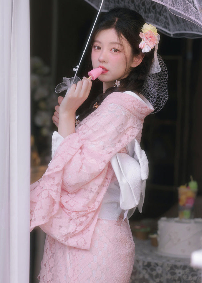 Sakura Bloom | 3-Piece Lace Asian Kimono (樱落)