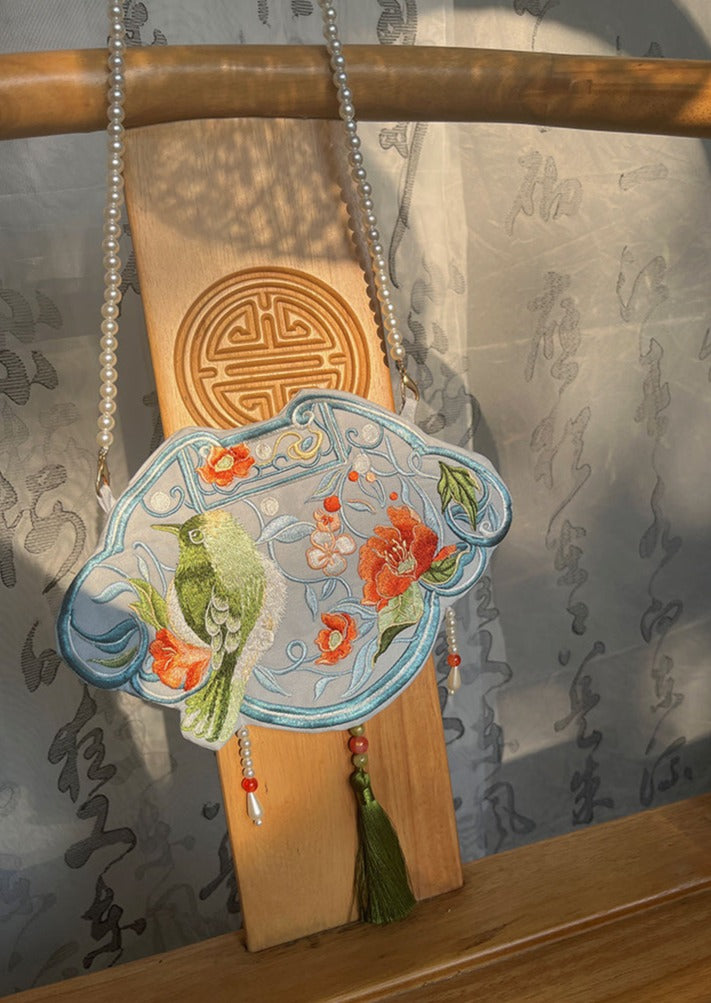 Floral and Sparrow | Blue Embroidered Bag