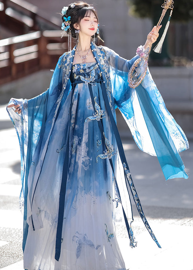 Blue Butterfly | 4-Piece Embroidered Hanfu (瓷碟美人)