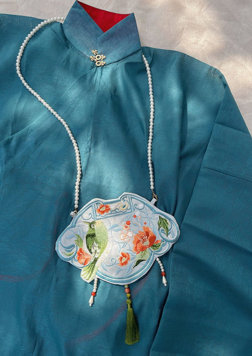 Floral and Sparrow | Blue Embroidered Bag
