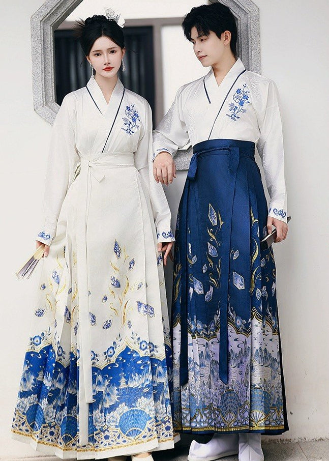 Blue & White Ode | Plus Embroidered Ma Mian Skirt Set (青花赋)