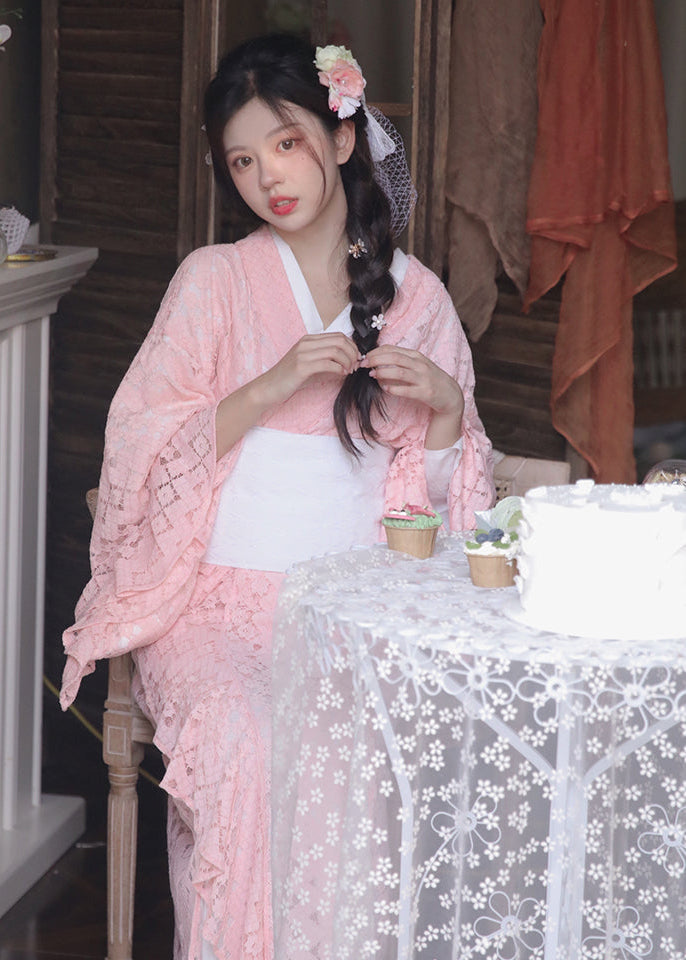 Sakura Bloom | 3-Piece Lace Asian Kimono (樱落)