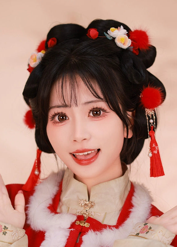 Lunar Snowball | 6 Mink Fur Pom Hair Pieces (雪月)