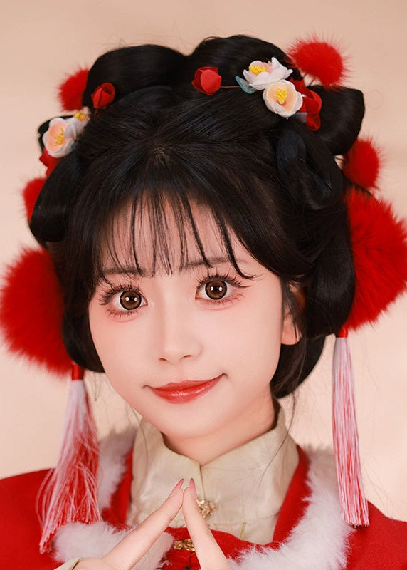 Lunar Snowball | 6 Fox Fur Pom Hair Pieces (雪月)