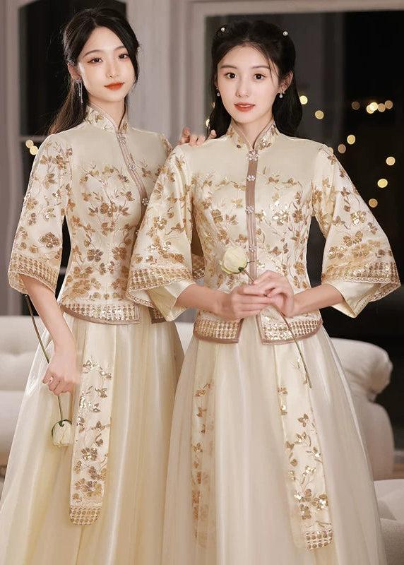 Bridesmaids Gold Champagne Chinese Style Dress (BM012)