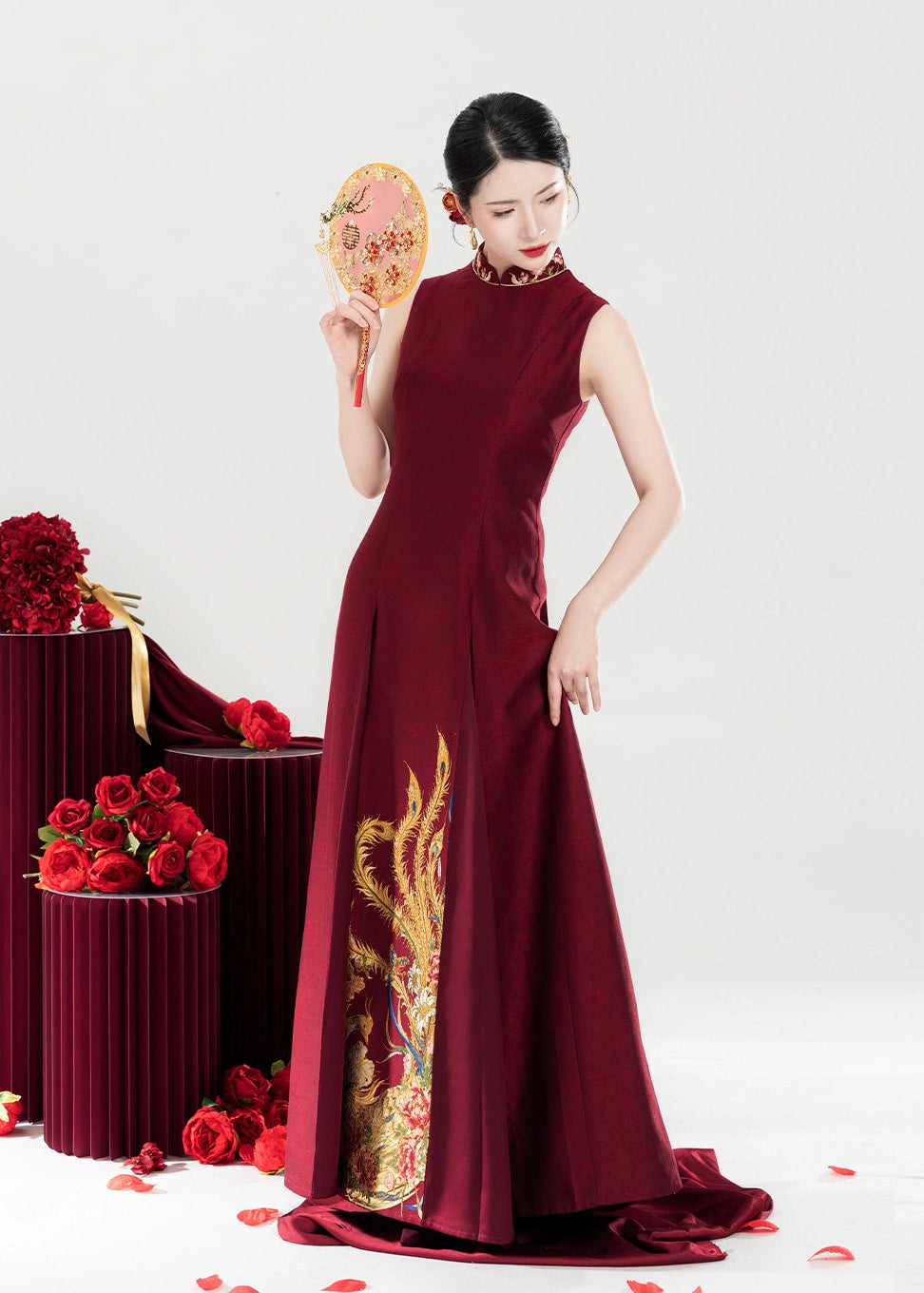 Red Phoenix | Modern 3-Piece Engagement Wedding Dress (丹凤玉露)