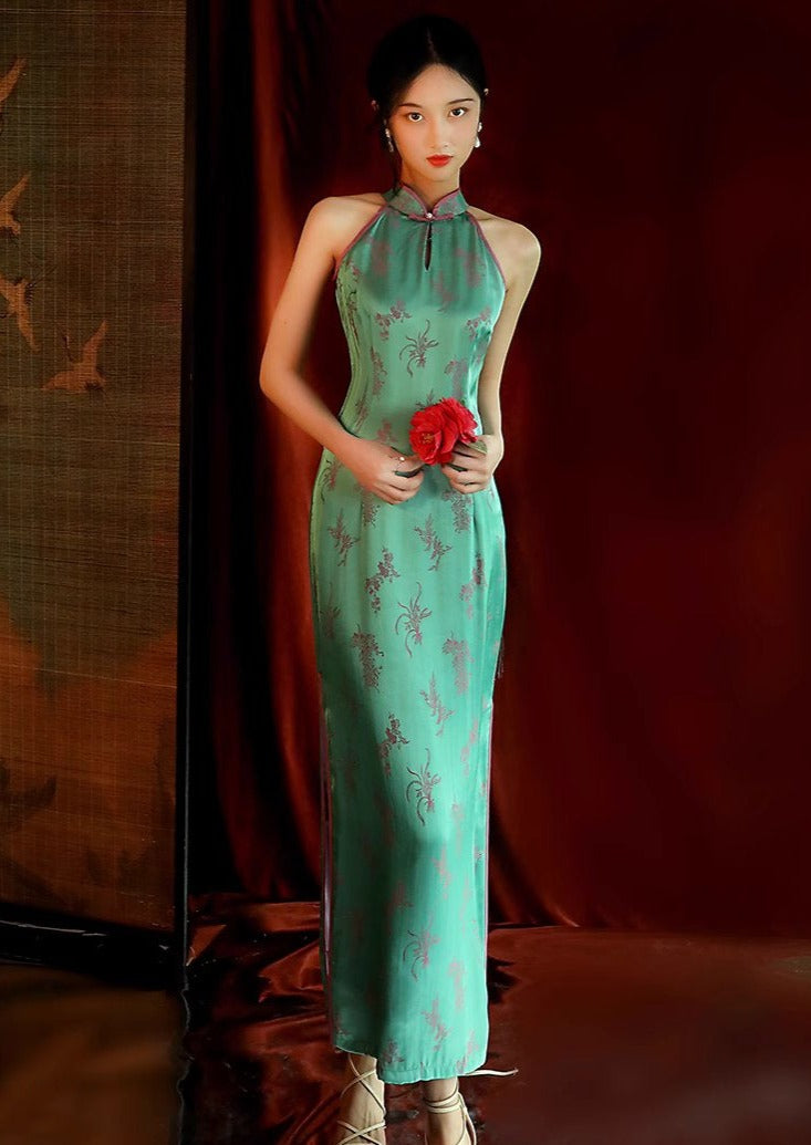 Emerald Blossom | Satin Qipao Dress (翡翠花开)