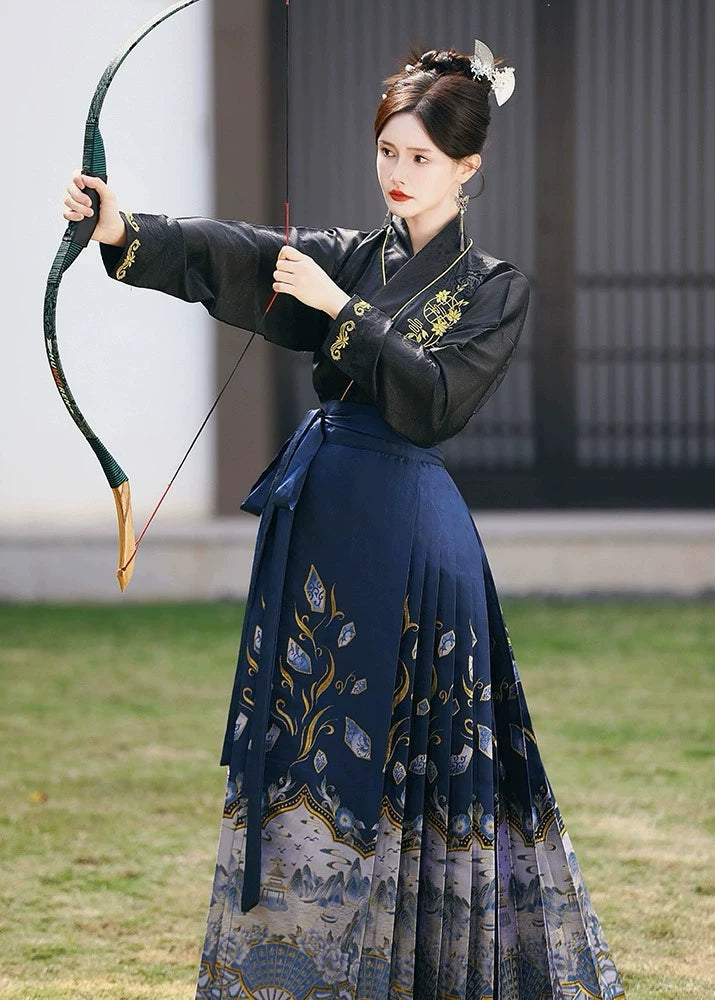 Blue & White Ode | Plus Embroidered Ma Mian Skirt Set (青花赋)