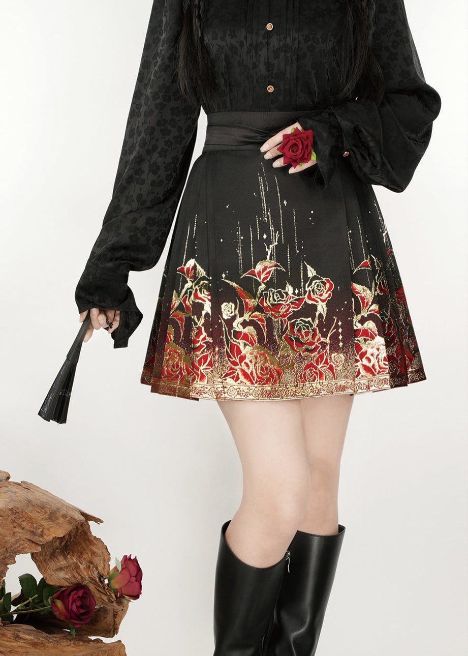 Golden Rose | Modern Short Ma Mian Skirt (鎏金玫瑰)
