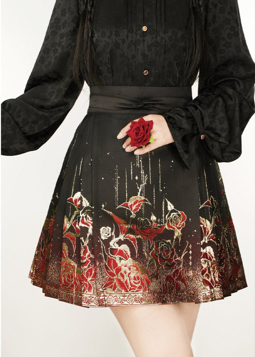 Golden Rose | Modern Short Ma Mian Skirt (鎏金玫瑰)