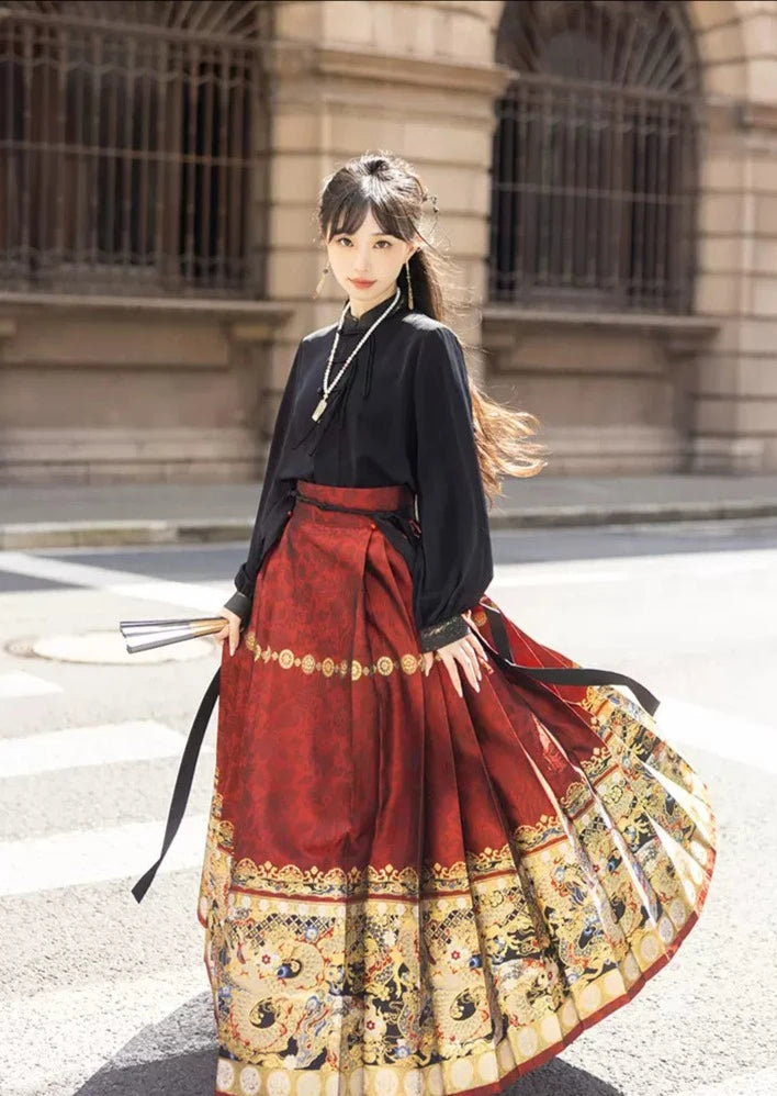 Auspicious Dragon | 2-Pieces Modern MaMian Skirt Set (墨白·瑞龙启岁)