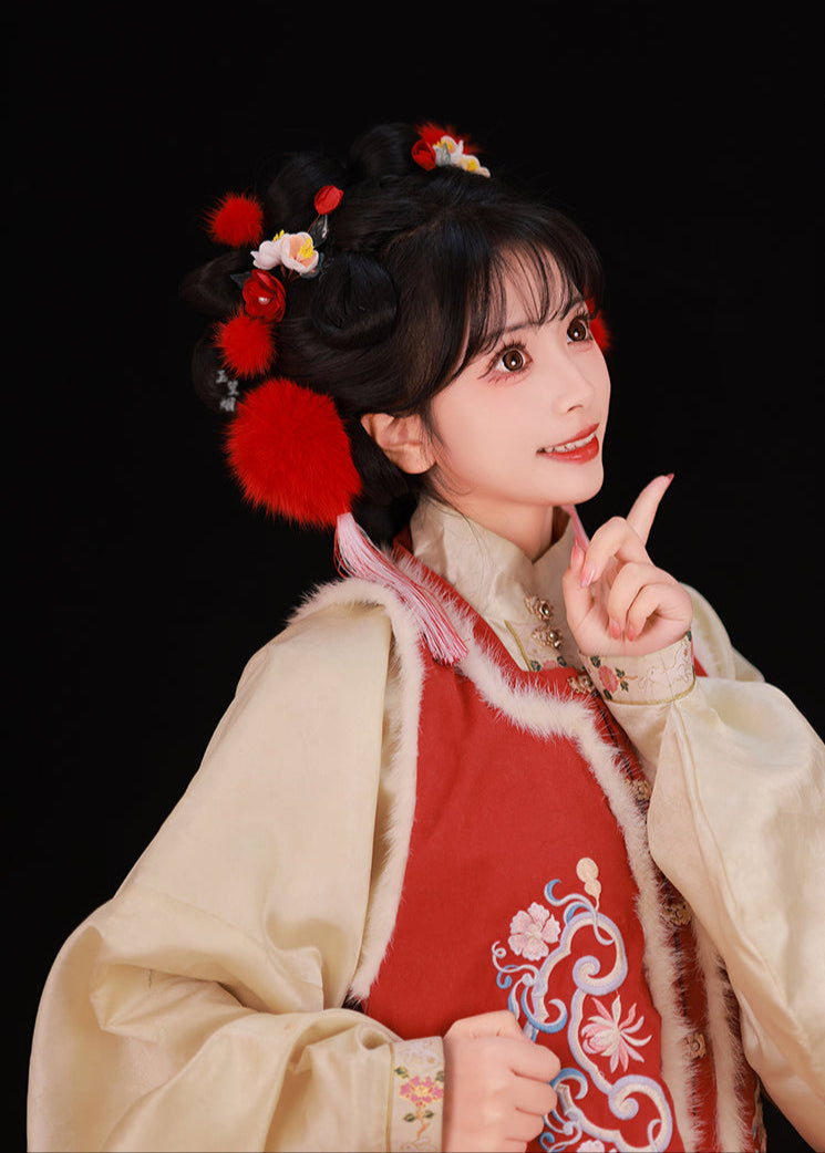 Lunar Snowball | 6 Fox Fur Pom Hair Pieces (雪月)