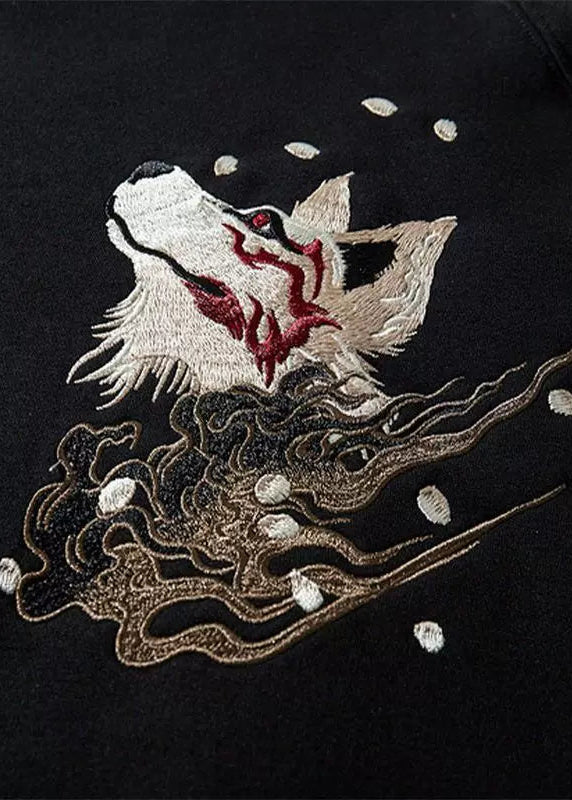 Kitsune | Embroidered Unisex Kimono Fleece Hoodie (九尾狐)