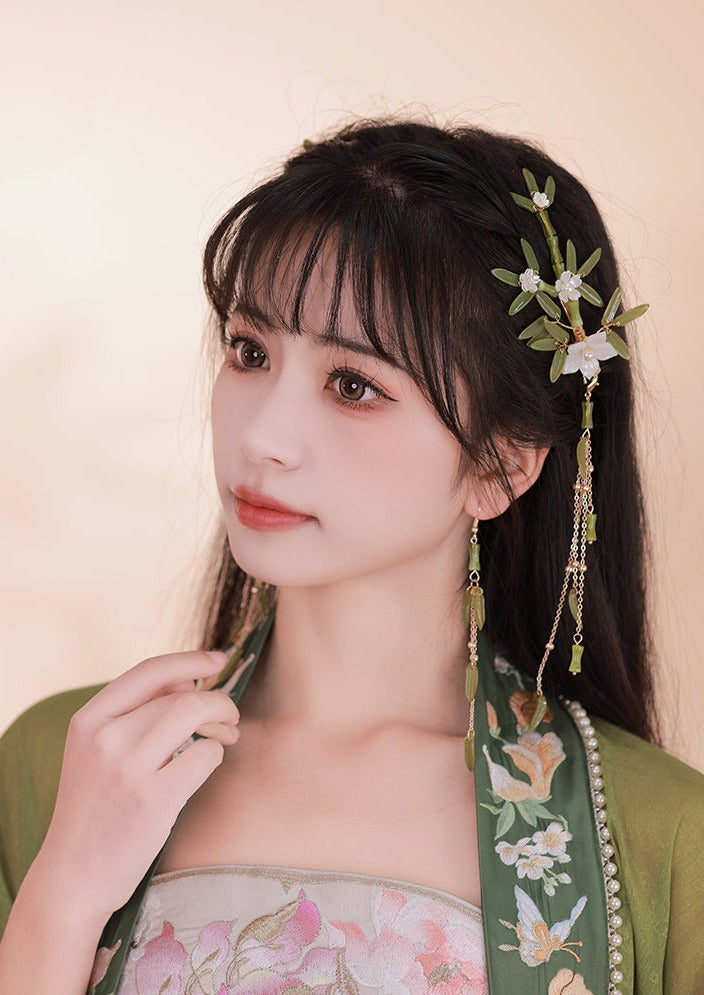 Bamboo Rain | 2 Pcs Bamboo Hairclips (竹雨潇湘)