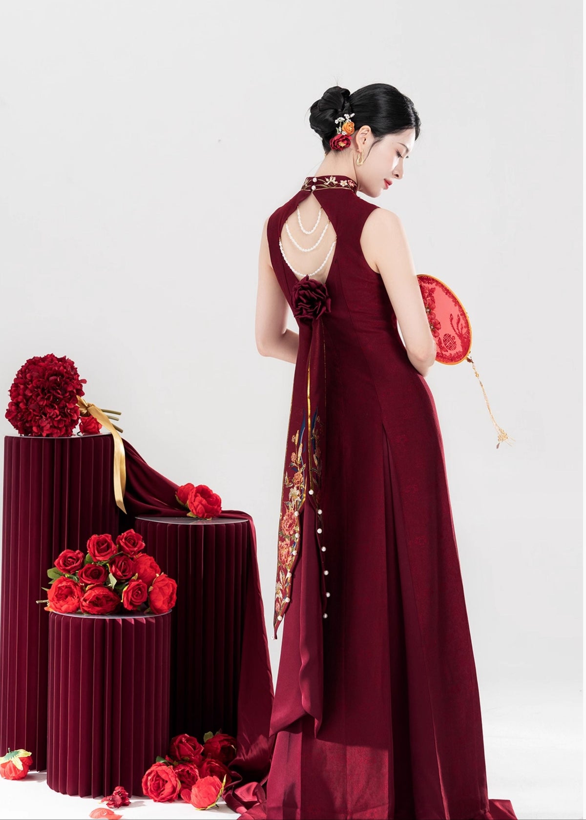 Red Phoenix | Modern 3-Piece Engagement Wedding Dress () M / Red / Sash Red Phoenix | Modern 3-Piece Engagement Wedding Dress () M / Red / Sash