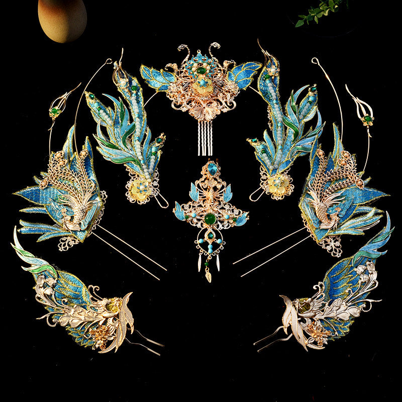 Azure Phoenix | Feathered Crown & Hair Accessories Set (青鸾神女)