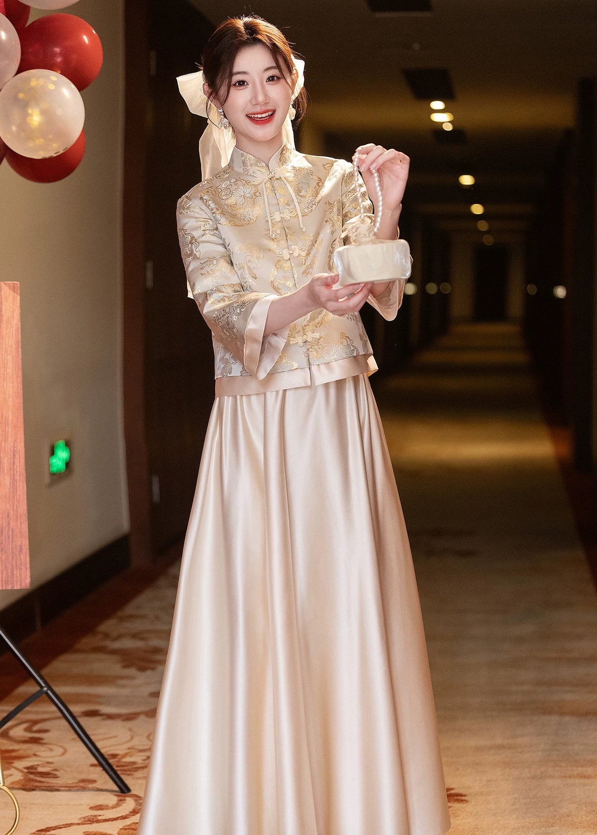 Bridesmaids Gold Champagne Chinese Style Dress (BM013)