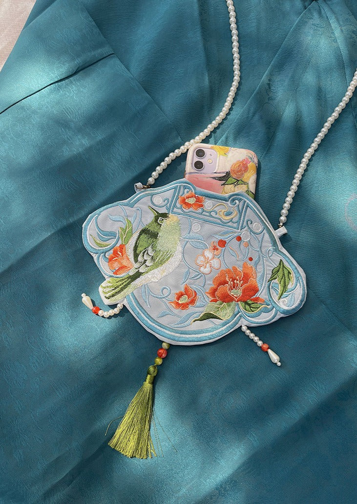 Floral and Sparrow | Blue Embroidered Bag