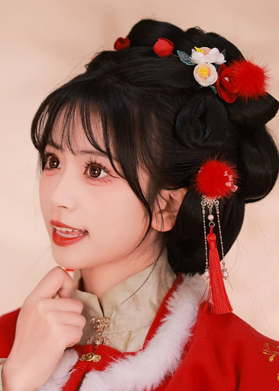 Lunar Snowball | 6 Mink Fur Pom Hair Pieces (雪月)