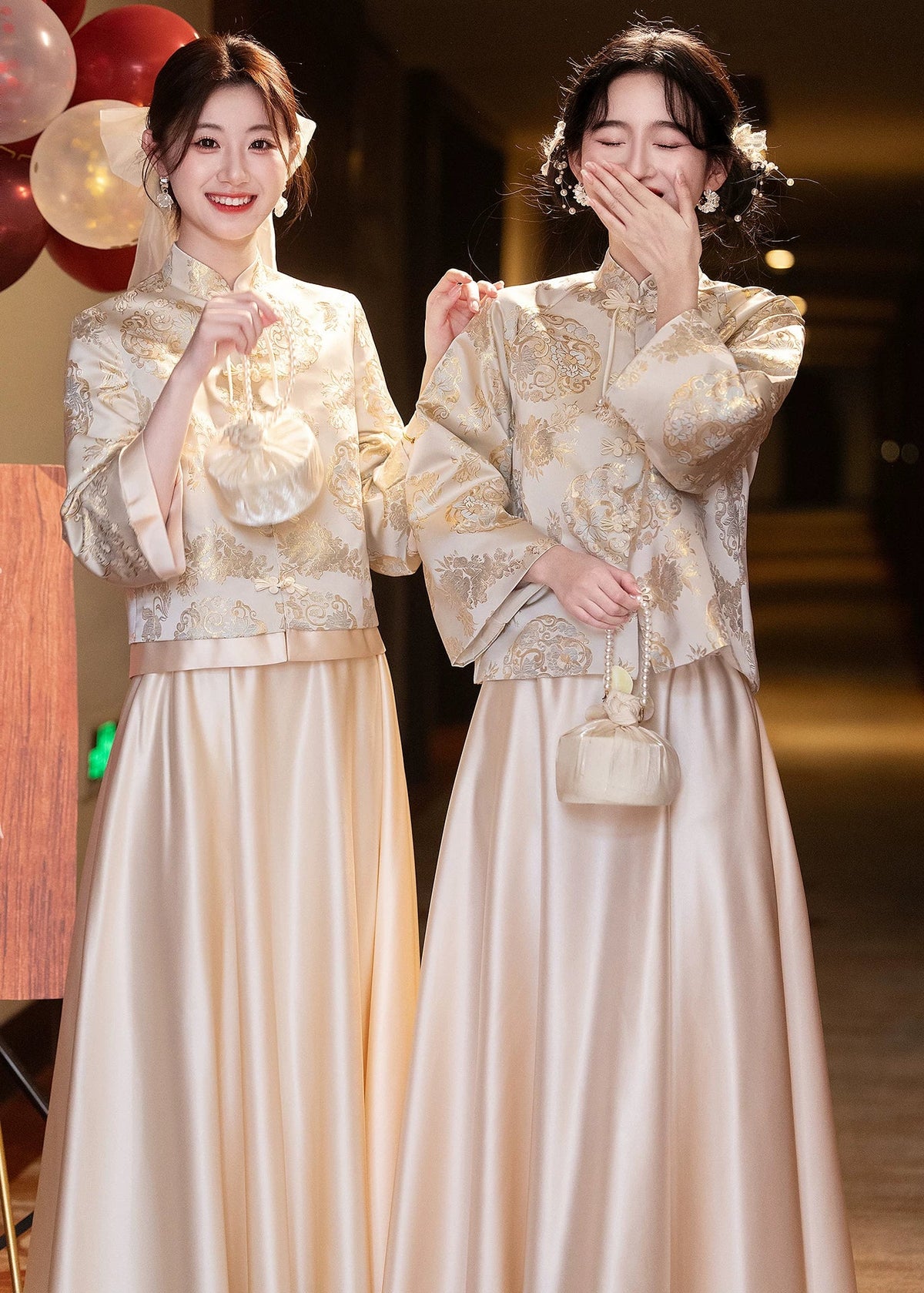 Bridesmaids Gold Champagne Chinese Style Dress (BM013)