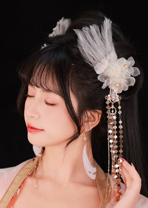 Pluma | Horquilla con plumas florales de 3 colores (翎羽)