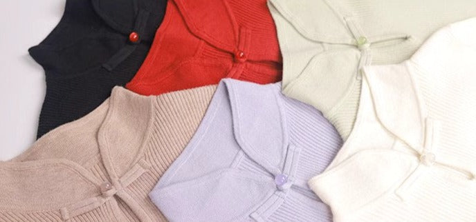 Jade | 9-Colors Mandarin Collar Ribbed Knit Top (落玉盘)