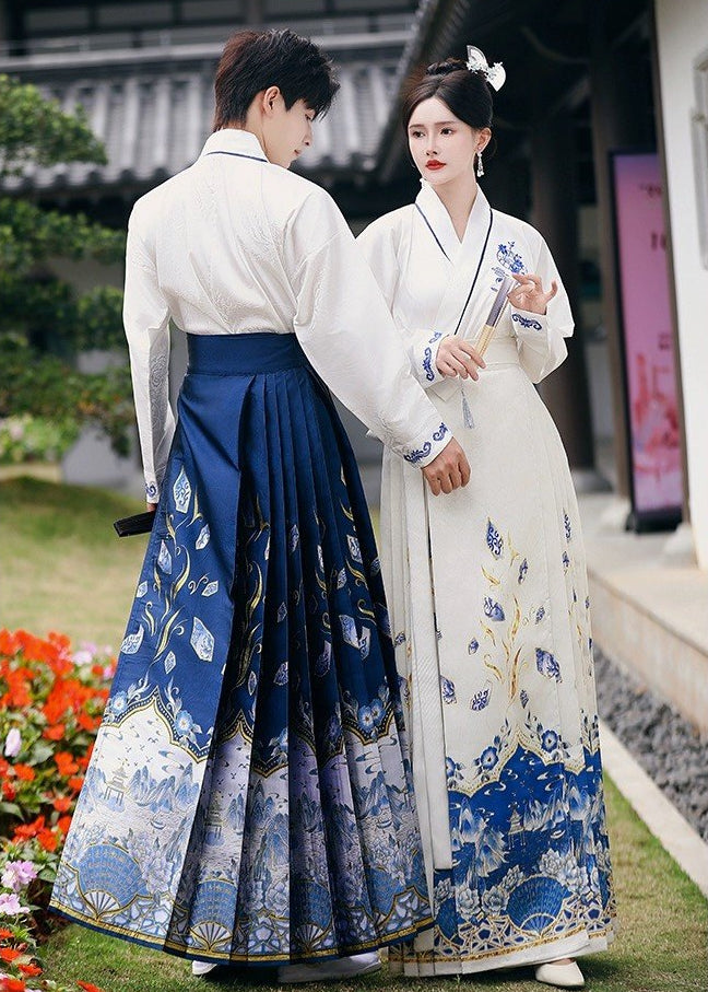 Blue & White Ode | Plus Embroidered Ma Mian Skirt Set (青花赋)