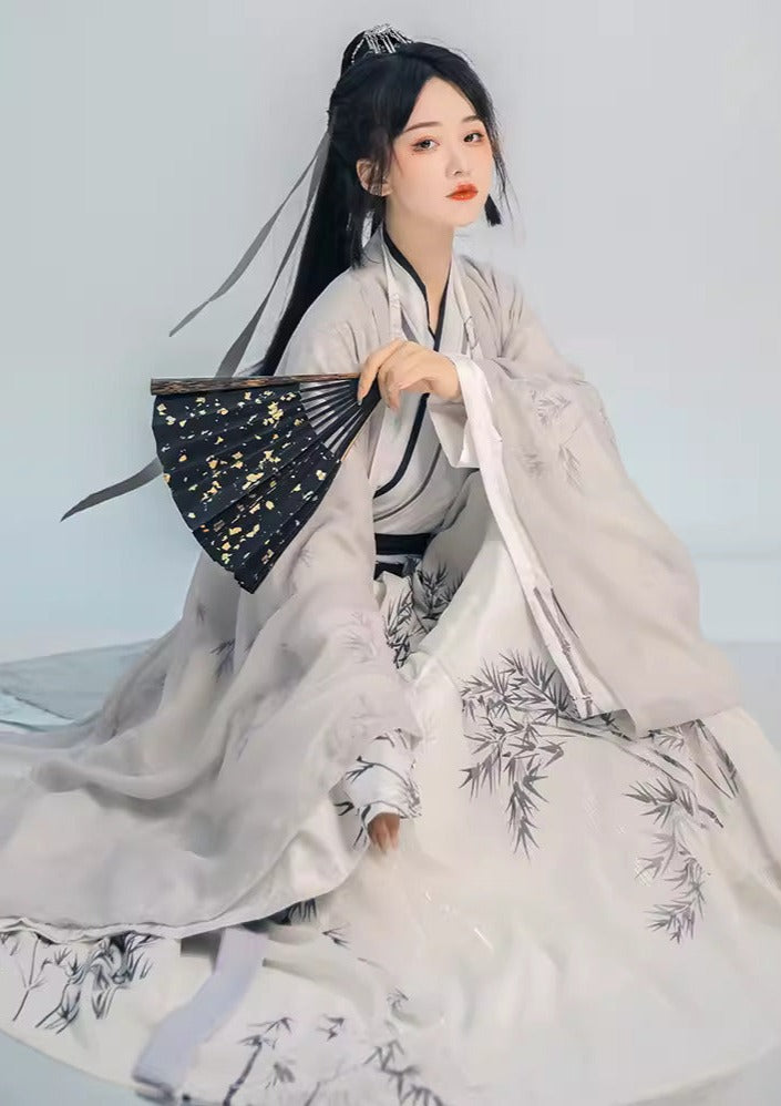Bamboo Rain | Unisex 4-Pieces Hanfu Set () S / Gray / 4-Pieces Set Bamboo Rain | Unisex 4-Pieces Hanfu Set () S / Gray / 4-Pieces Set