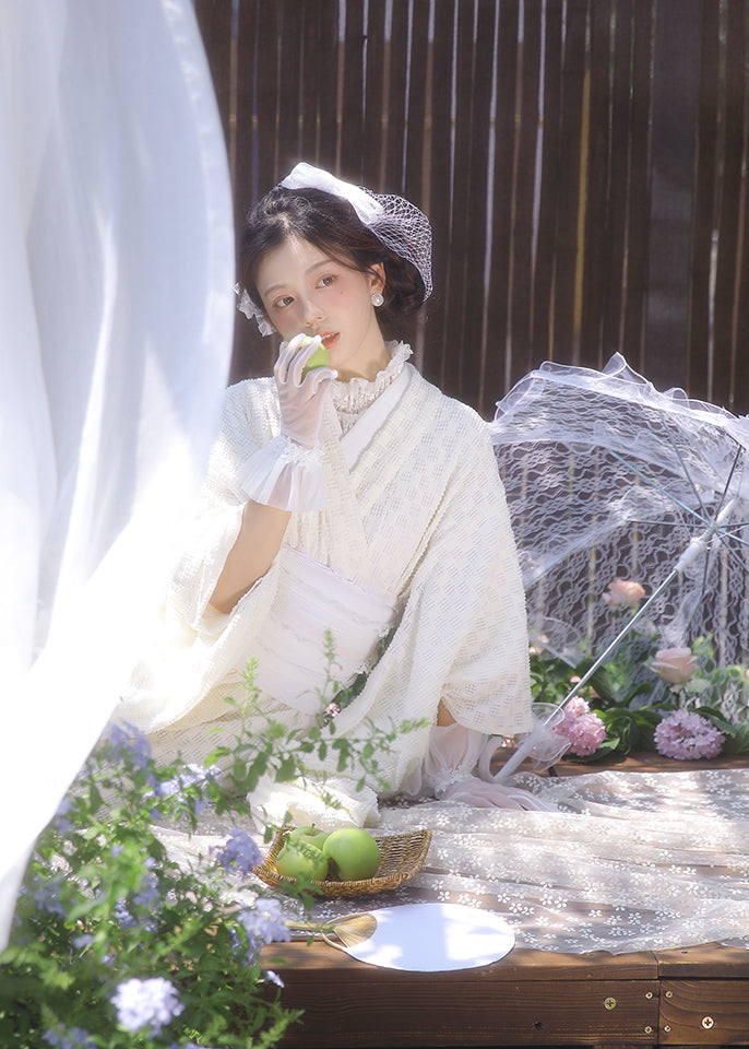 Yuki | 3-Piece Lace Asian Kimono (雪子)