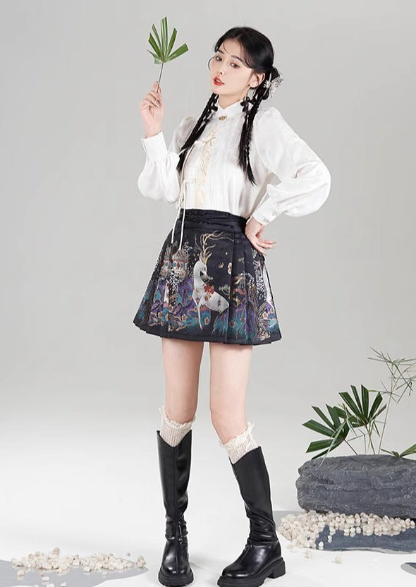 Fairy Deer | Modern Short Ma Mian Skirt (仙麓影)