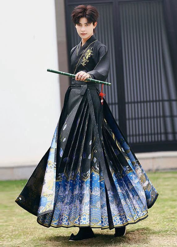 Blue & White Ode | Plus Embroidered Ma Mian Skirt Set (青花赋)