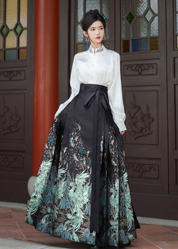 Little Jade | Plus Embroidered Ma Mian Skirt Set (点翠)